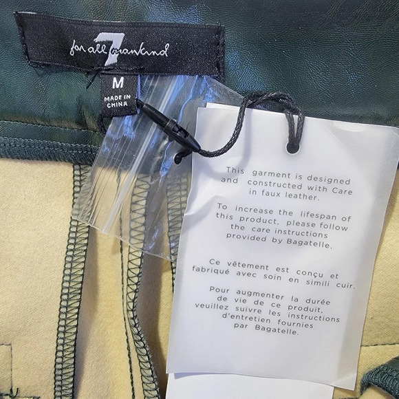 NWT 7 For All Mankind Faux Leather Cropped Wide Leg Shiny Green Pants Size M - Picture 9 of 14